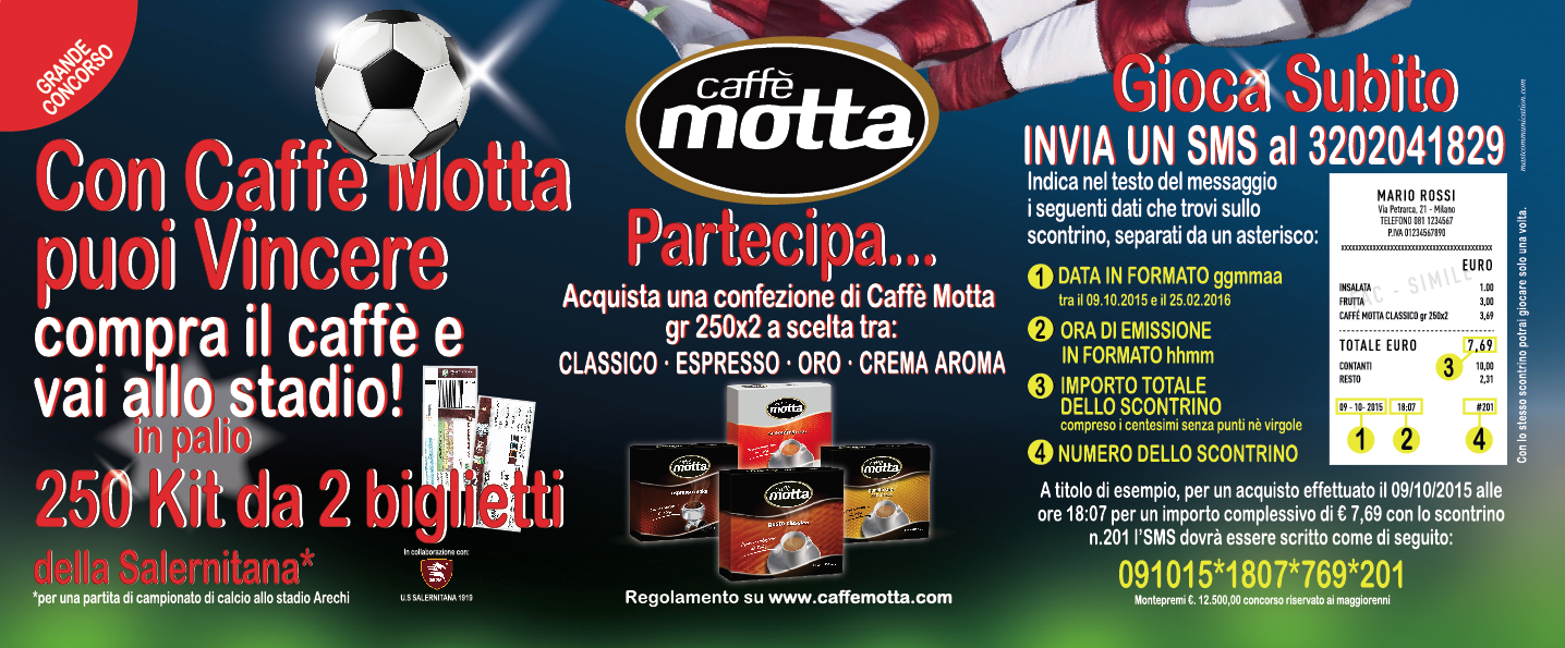 Con Caffè Motta puoi vincere 2 biglietti per assistere ad una partita della Salernitana!